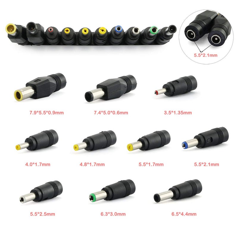 Longdex 10pcs Laptop DC Power Adapter Kits Universal 5.5 mm x 2.1 mm Power Adapter Tips Connector for Computer Notebook Power Supply Male Plug Converter - Image 2